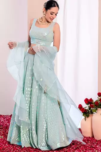 blue georgette embroidered lehenga choli with dupatta