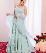 blue georgette embroidered lehenga choli with dupatta