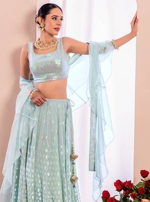 blue georgette embroidered lehenga choli with dupatta 2