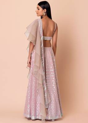 baby pink georgette embroidered lehenga choli with dupatta 3