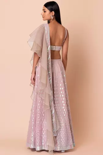 baby pink georgette embroidered lehenga choli with dupatta