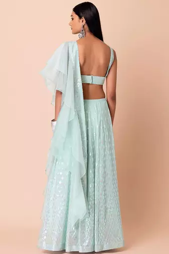 blue georgette embroidered lehenga choli with dupatta