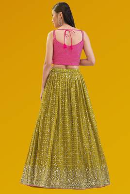 olive georgette embroidered lehenga choli with dupatta 3
