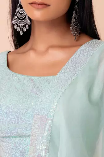 blue georgette embroidered lehenga choli with dupatta