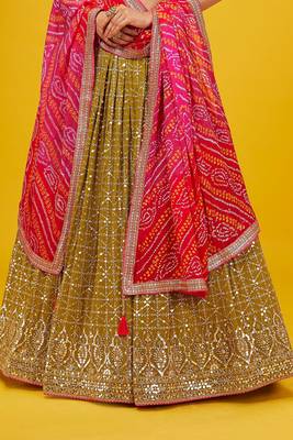 olive georgette embroidered lehenga choli with dupatta 4