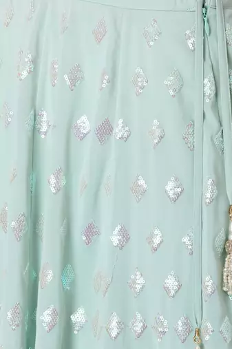 blue georgette embroidered lehenga choli with dupatta