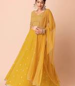 yellow georgette embroidered lehenga choli with dupatta