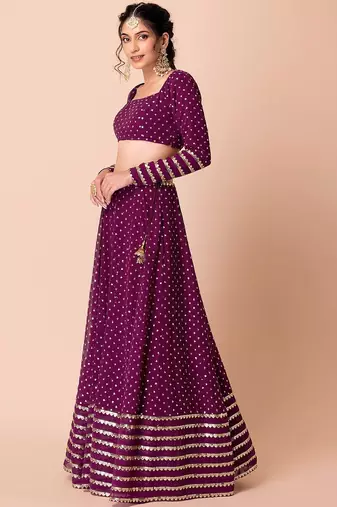 wine georgette embroidered lehenga choli with dupatta