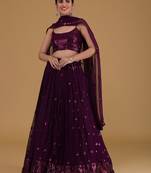 purple georgette embroidered lehenga choli with dupatta