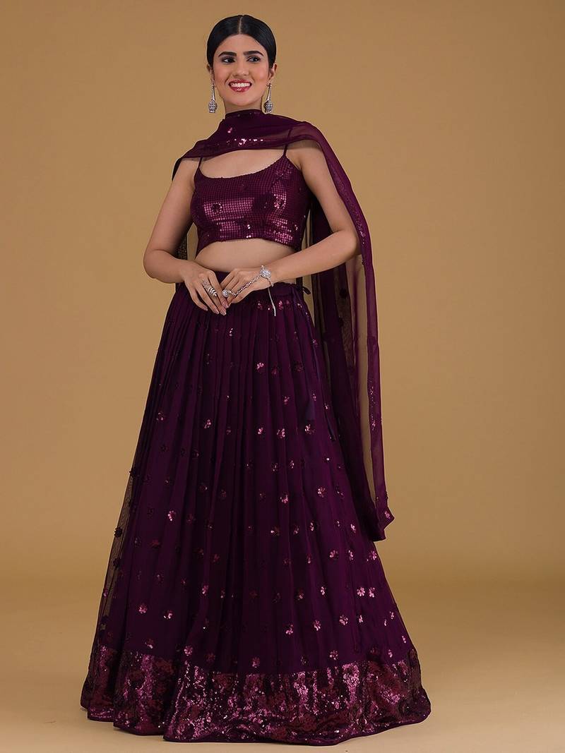 purple georgette embroidered lehenga choli with dupatta