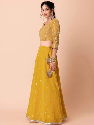 yellow georgette embroidered lehenga choli with dupatta 2