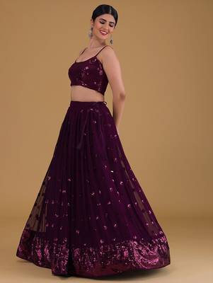purple georgette embroidered lehenga choli with dupatta 2
