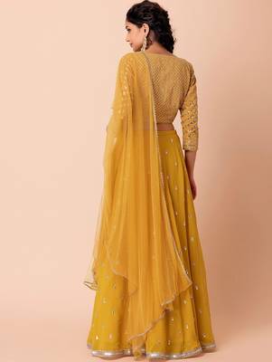 yellow georgette embroidered lehenga choli with dupatta 3