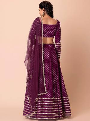 wine georgette embroidered lehenga choli with dupatta 3