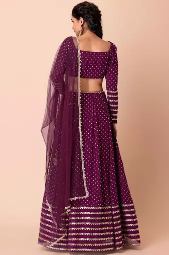 wine georgette embroidered lehenga choli with dupatta