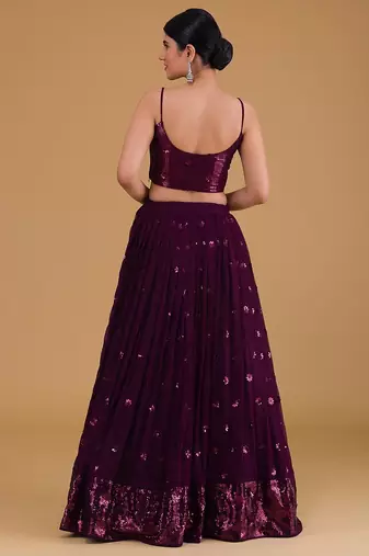 purple georgette embroidered lehenga choli with dupatta