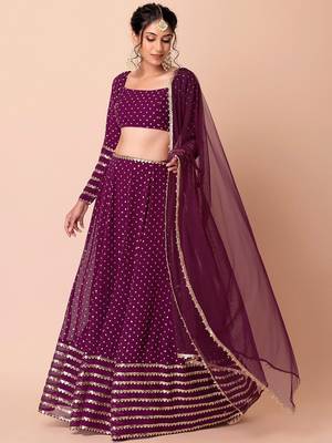 wine georgette embroidered lehenga choli with dupatta 4