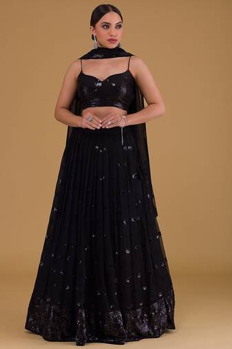 black georgette embroidered lehenga choli with dupatta