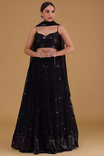 black georgette embroidered lehenga choli with dupatta