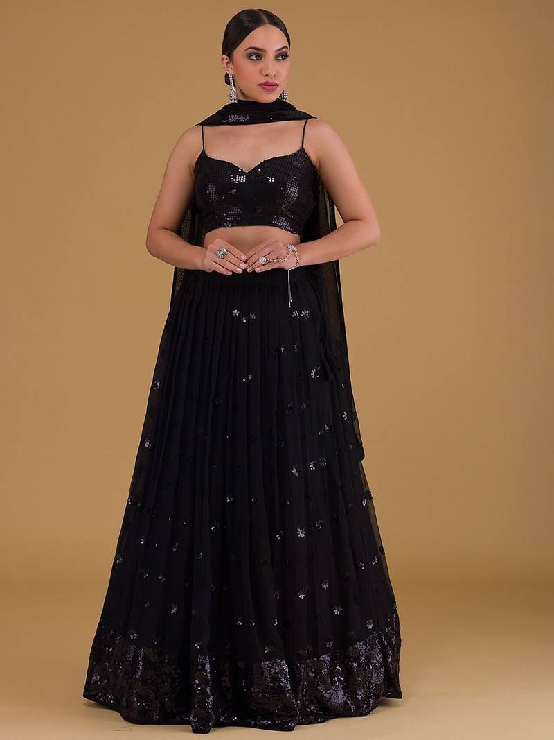 black georgette embroidered lehenga choli with dupatta