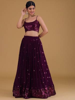 purple georgette embroidered lehenga choli with dupatta 5