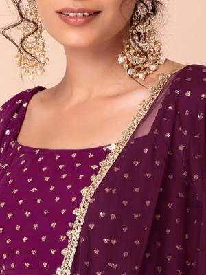 wine georgette embroidered lehenga choli with dupatta 5