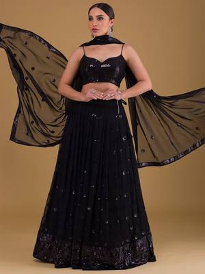 black georgette embroidered lehenga choli with dupatta 2