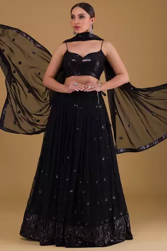 black georgette embroidered lehenga choli with dupatta