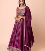 wine georgette embroidered lehenga choli with dupatta