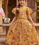 Kota chex fabric with floral printed kids lehenga choli