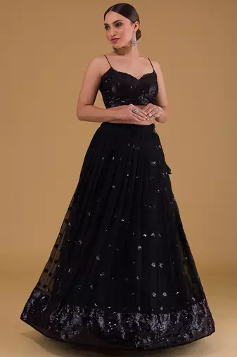 black georgette embroidered lehenga choli with dupatta