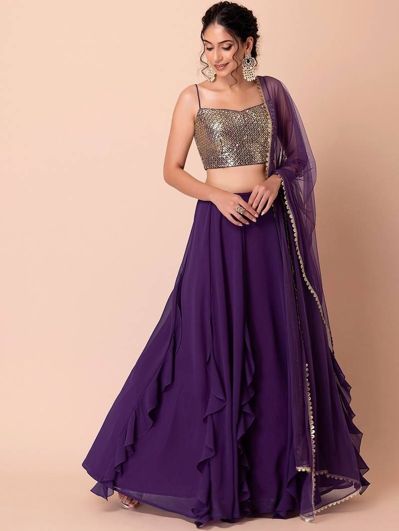 purple georgette embroidered lehenga choli with dupatta