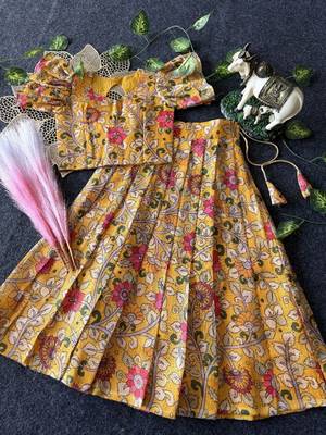 Kota chex fabric with floral printed kids lehenga choli 2