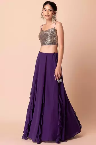 purple georgette embroidered lehenga choli with dupatta