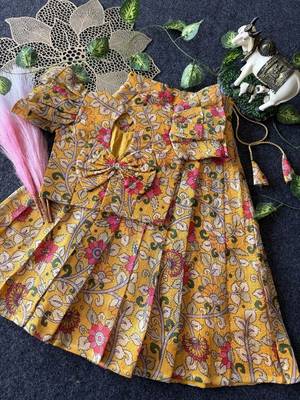 Kota chex fabric with floral printed kids lehenga choli 3