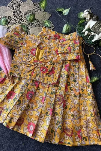 Kota chex fabric with floral printed kids lehenga choli