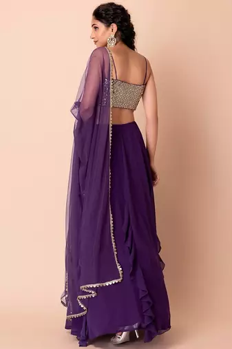 purple georgette embroidered lehenga choli with dupatta