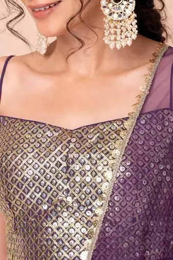 purple georgette embroidered lehenga choli with dupatta