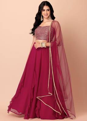 pink georgette embroidered lehenga choli with dupatta 1
