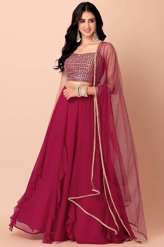 pink georgette embroidered lehenga choli with dupatta