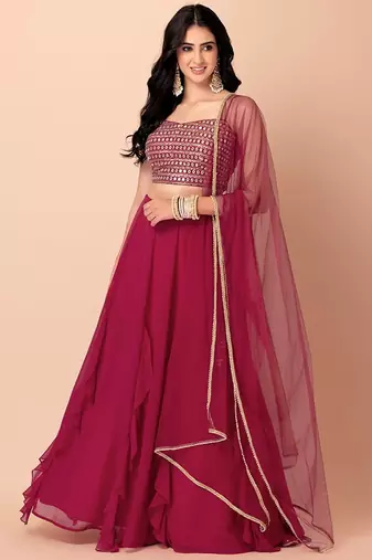 pink georgette embroidered lehenga choli with dupatta