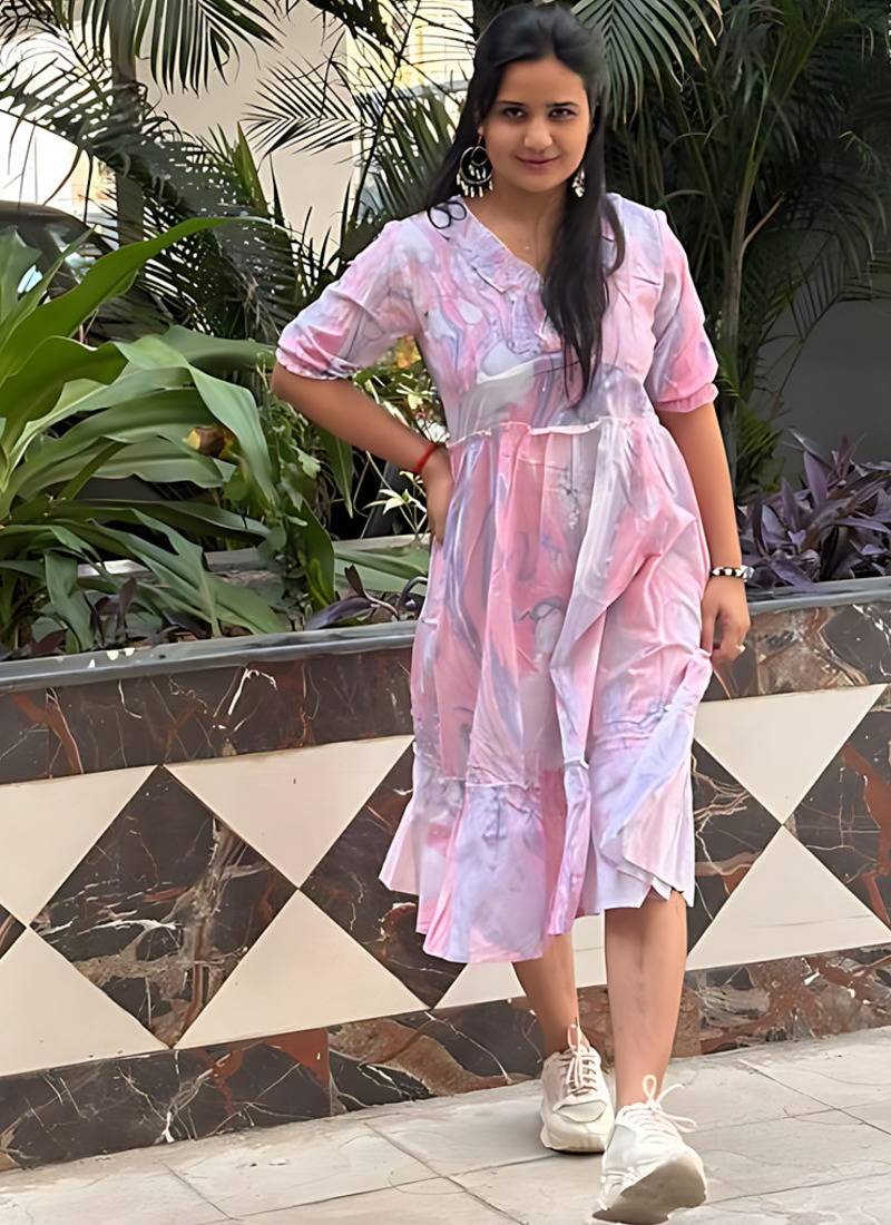 pink rayon printed dress