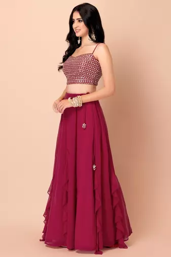 pink georgette embroidered lehenga choli with dupatta