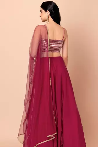 pink georgette embroidered lehenga choli with dupatta