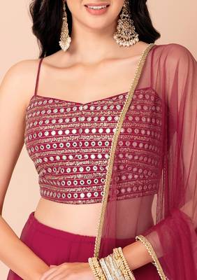 pink georgette embroidered lehenga choli with dupatta 4