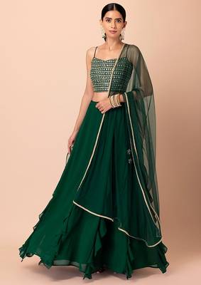 green georgette embroidered lehenga choli with dupatta 1
