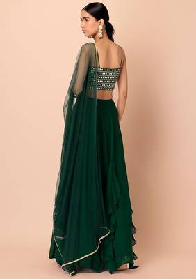 green georgette embroidered lehenga choli with dupatta 3
