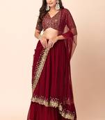 red georgette embroidered lehenga choli with dupatta