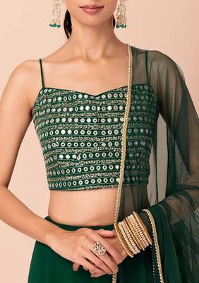 green georgette embroidered lehenga choli with dupatta 4