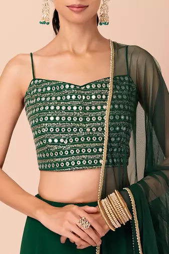 green georgette embroidered lehenga choli with dupatta